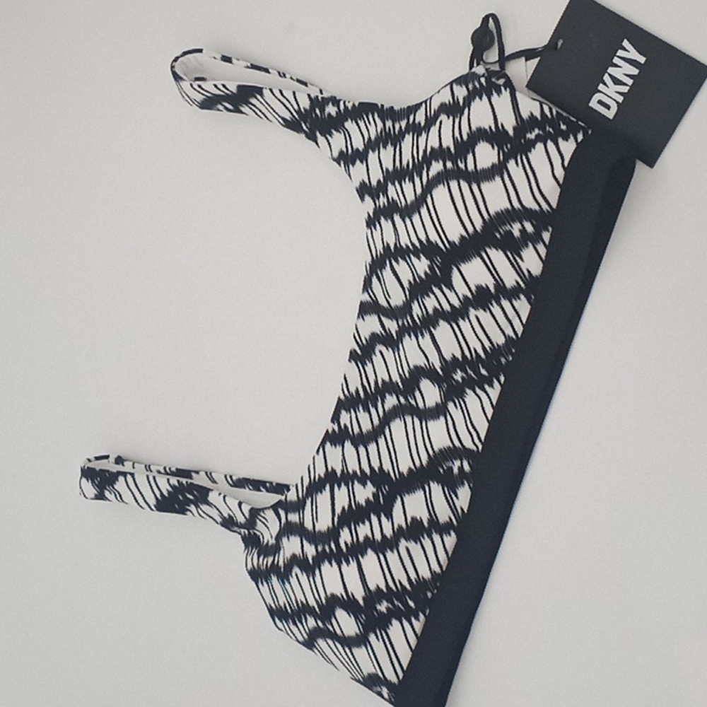 DKNY Printed Square Neck Bikini Swim Top White Black